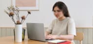 Woman working on a laptop